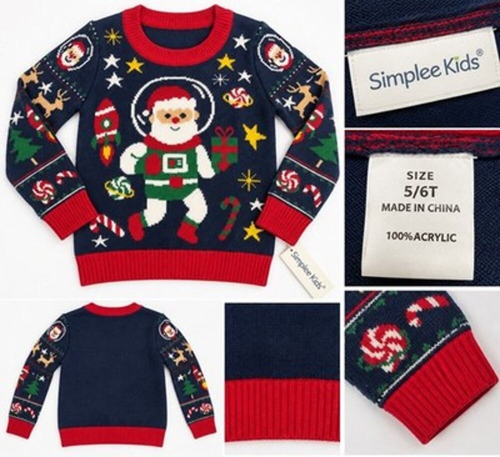 Simplee Kids Christmas Sweater Santa Space Astronaut Navy Boys 5/6T